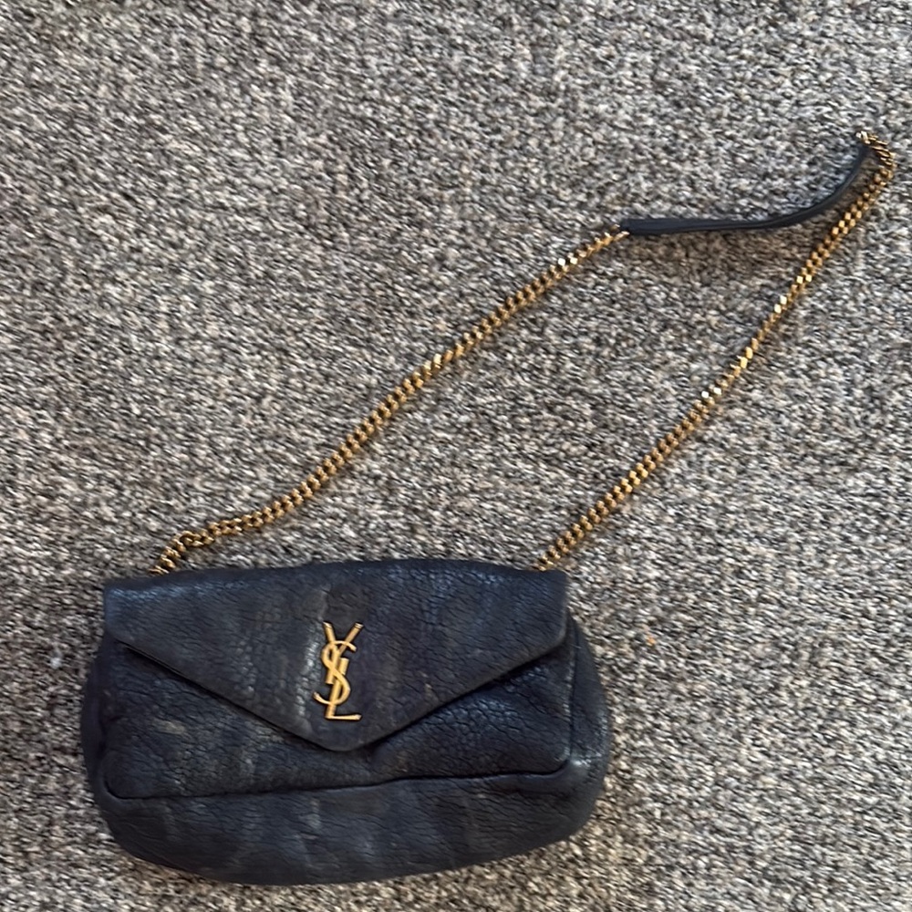 Authentic Yves Saint Laurent Black and Gold Crossbody Bag with Chain Strap